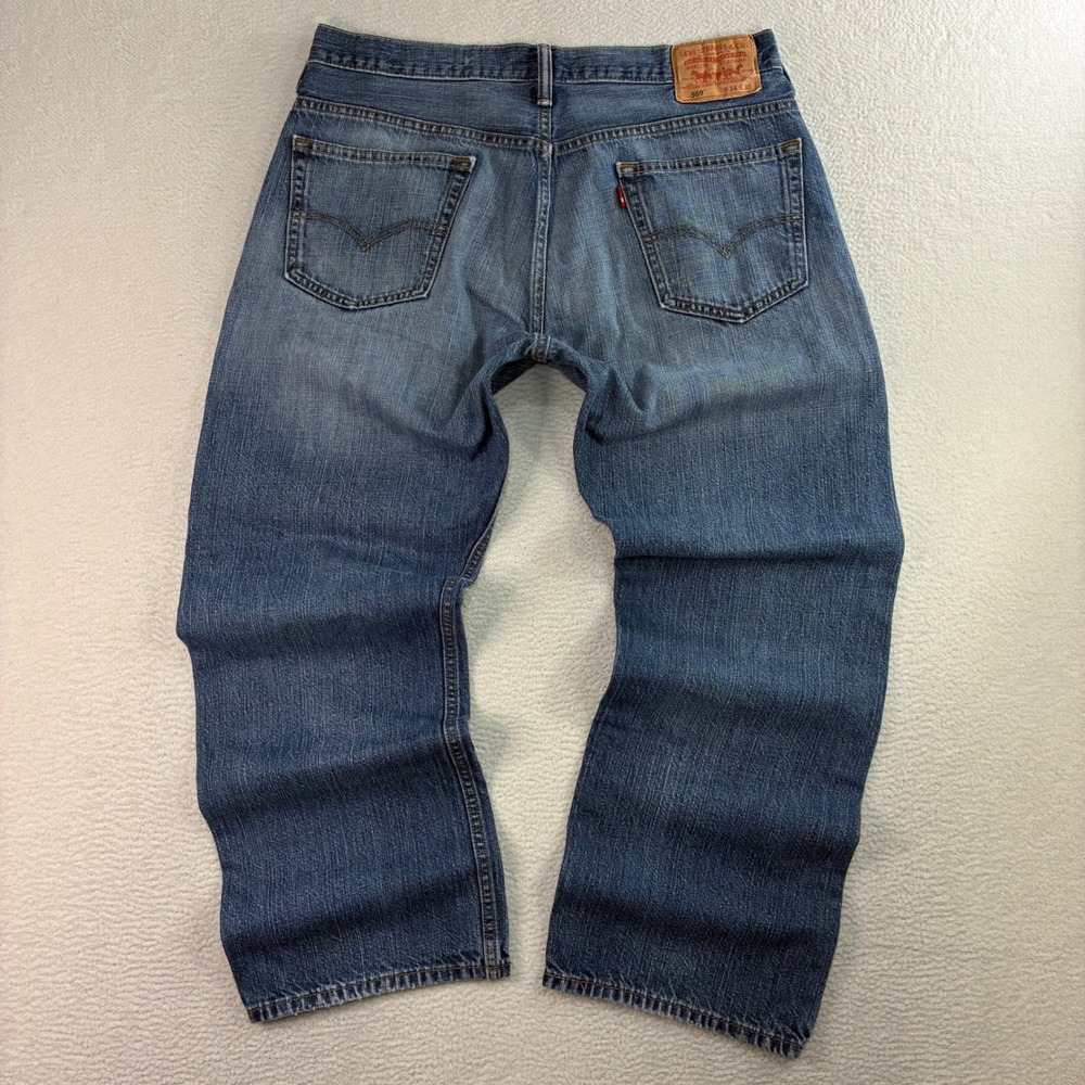 Y2K Levis 569 Loose Straight Jeans Men 34x29 Blue Faded Skater Baggy Whiskered